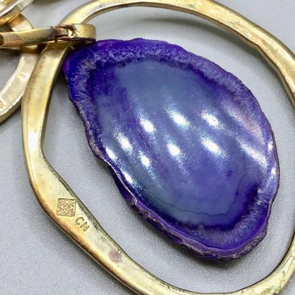 Tori Spelling 80s Necklace Gold Tone Chain Purple Stone Slab Removable Pendant - Picture 5 of 16